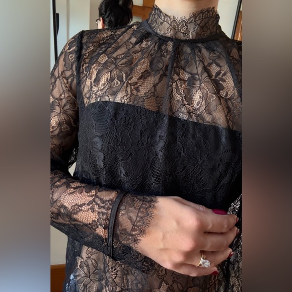 H&M Black Lace Blouse | Sheer Long Sleeve Top | Elegant & Versatile Small US 4 - Picture 2 of 9